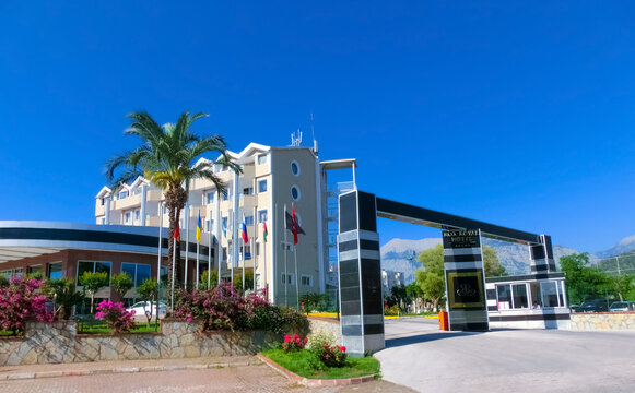 Kemer, Antalya, Turkey - May 11, 2021: Rox Royal Hotel 5 star hotel at Kemer, Antalya, Turkey on May 11, 2021