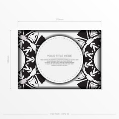 Luxury Vector Design Postcard White Color with Black Patterns. Invitation card design with space for your text and abstract ornament.