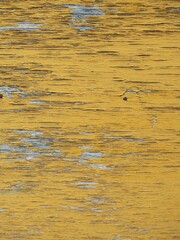 黄色いペンキが剥がれた古い木材