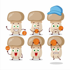 Obraz premium Talented button mushroom cartoon character as a basketball athlete