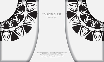 White background with vintage ornaments and place for your text and logo. Print-ready postcard design with Greek ornaments.