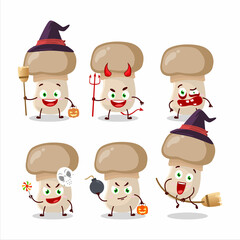 Halloween expression emoticons with cartoon character of button mushroom