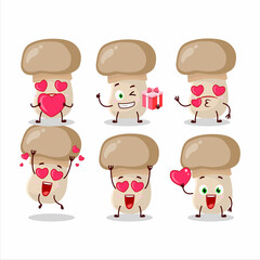 Button mushroom cartoon character with love cute emoticon