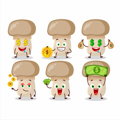 Button mushroom cartoon character with cute emoticon bring money
