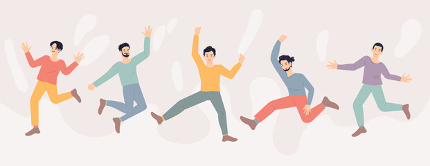 Fototapeta na wymiar The men are jumping happily together. flat design style vector illustration.