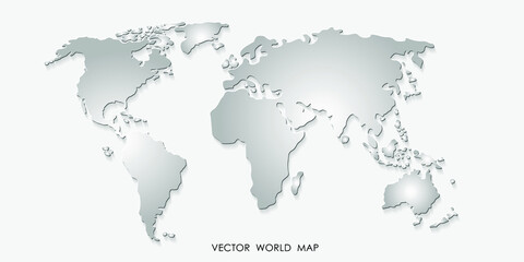 3D Map of the World in Grey Color with Shadow Isolated on White Background. Vector Illustration