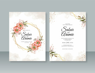 Minimalist wedding invitation template with geometric frame and watercolor painting