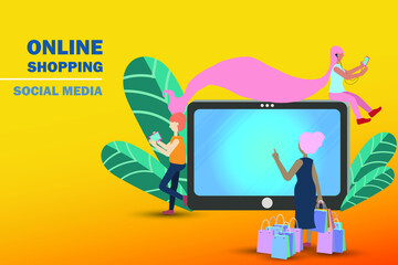 the concept of online shopping on social media app. 3d tablet with shopping bag, chat message, delivery, 24 hours, and like icon. suitable for promotion of digital stores, web and ad. illustration