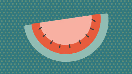 Cartoon watermelon image on a dark green dotted background.