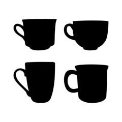Set of hand drawn cups for hot drinks isolated on a white background. Doodle, simple illustration, the silhouettes of the elements. It can be used for decoration of textile, paper.