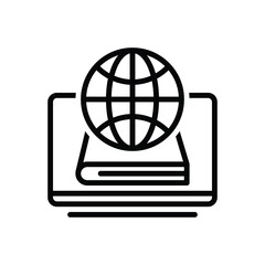 Black line icon for global education