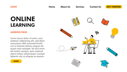 E-learning, online education at home. Modern vector illustration concepts for website and mobile website development