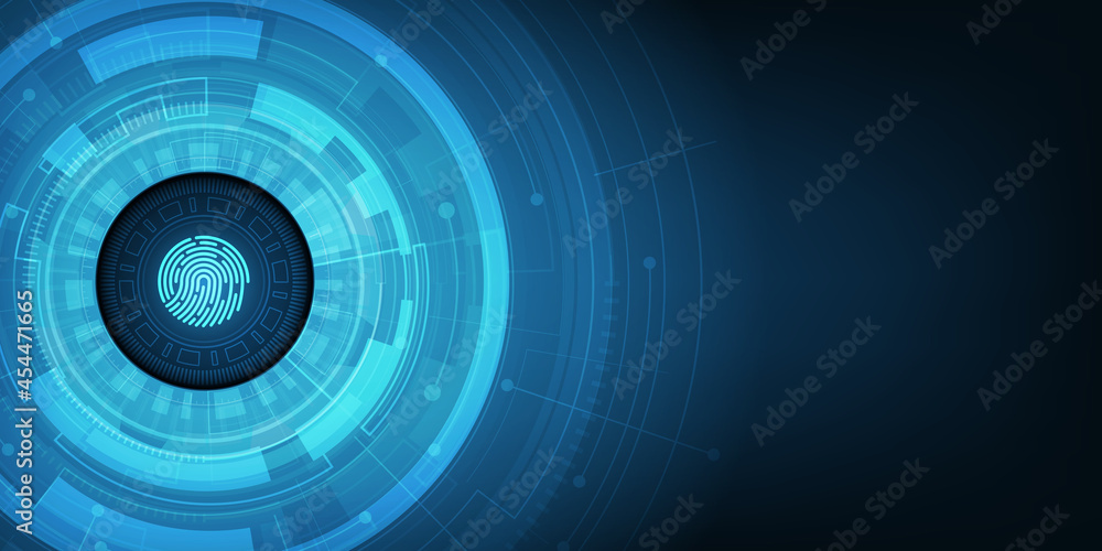Poster vector abstract technology background. cyber security concept. fingerprint on circuit board.