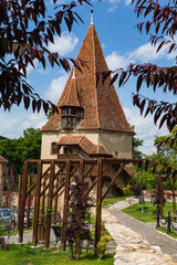ルーマニア　トランシルヴァニア地方のシギショアラの歴史地区にある製靴職人の塔
