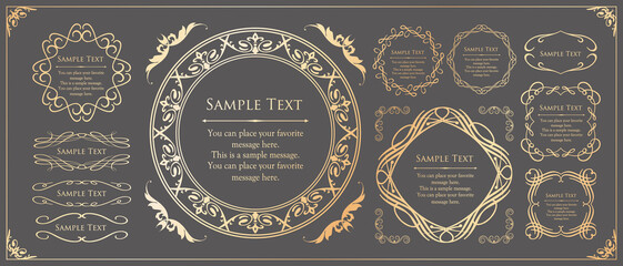 エレガントなフレームデザイン。アンティークな装飾デザイン。高級感のあるデザインマテリアル