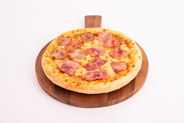 Pizza extra cheese with ham is menu in the restaurant.