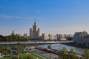 Fototapeta na wymiar Moscow Skyline seen from Zaryadye park