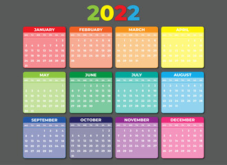 2022 Colorful Monday Start Landscaped Calendar on Gray Background