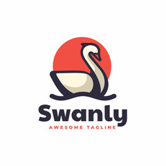 Vector Logo Illustration Swan Simple Mascot Style.