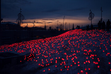 New year eve in Moscow. Festive illumination in the capital of Russia. New year trip to Moscow. Celebrating Xmas in Russia