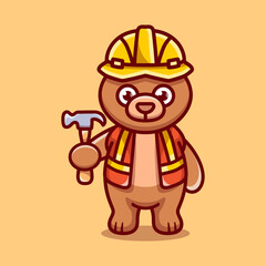 cute bear builder carrying hammer