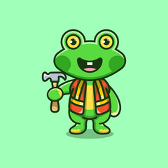 cute frog builder carrying hammer