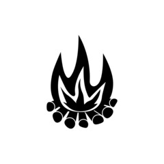 A flame with black firewood on a white background.