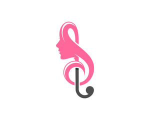 Combination beauty woman with music note logo