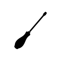 The silhouette of a screwdriver with a flat tip is made in black on a white background.