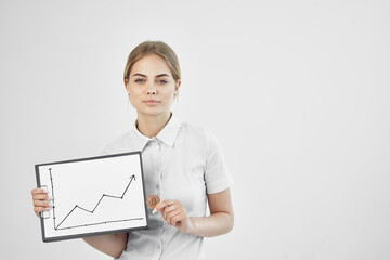 financier in a white shirt with a folder in hand isolated background