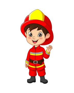 Cute little boy wearing fireman costume