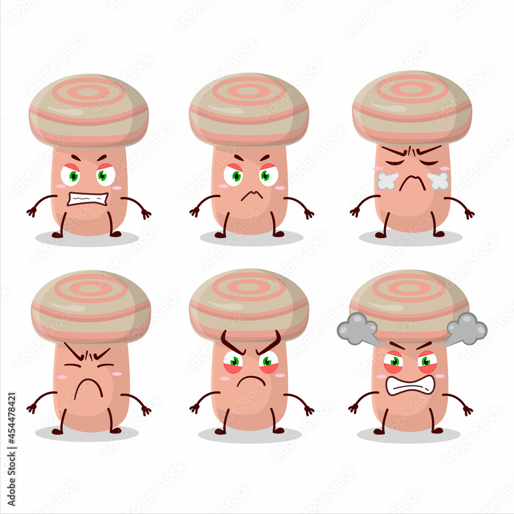 Sticker Coral milky cap cartoon character with various angry expressions