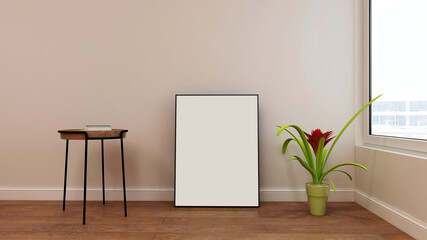 frame poster canvas in the home living room with minimalist design interior