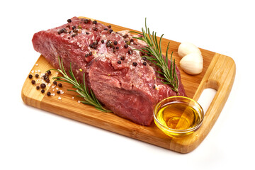 Sirloin beef meat, ready to cook, isolated on white background.