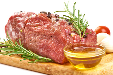 Sirloin beef meat, ready to cook, isolated on white background.