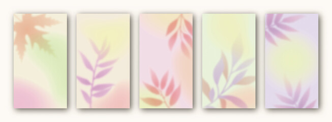 Vector gradient backgrounds for social networks stories.  Set of abstract backgrounds with blurred  elements. Social media story post templates. Foliage, autumn leaves vector illustration.