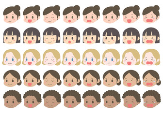 様々な人物の表情アイコンセット_女性