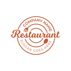 simple badge classic restaurant food with fork, spoon and plate icon for business catering logo