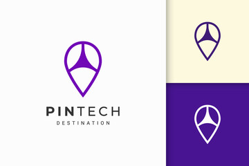 Pin or point logo in simple line and modern shape for tech company