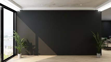 Fotobehang Wand kantoor houten lobby wachtkamer voor mockup met bedrijfsmuurlogo