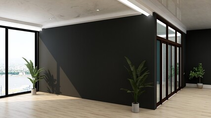 office wooden lobby waiting room for company wall logo mockup