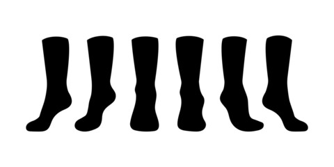 Black socks template mockup flat style design vector illustration set isolated on white background. Long black socks with different angles mockups.