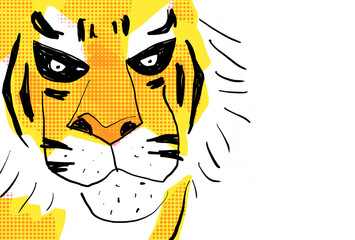 寅の顔のイラスト：ペンとハーフトーン