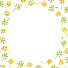 A round frame made of flowers and leaves. Cute children's illustration.