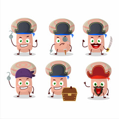 Cartoon character of coral milky cap with various pirates emoticons