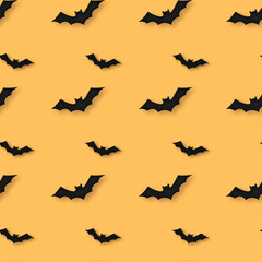 halloween seamless pattern with orange background and Bat silhouette