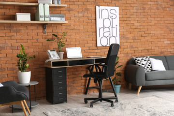 Interior of stylish room with modern workplace