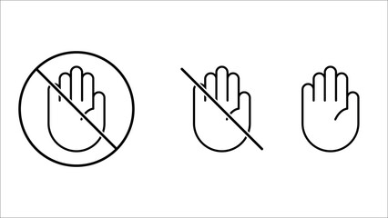 Do not touch icons set. Prohibition sign on the hand. Vector illustration