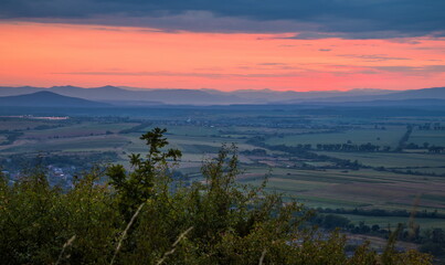 Beautiful green hills and green valley. Little sleeping town. A