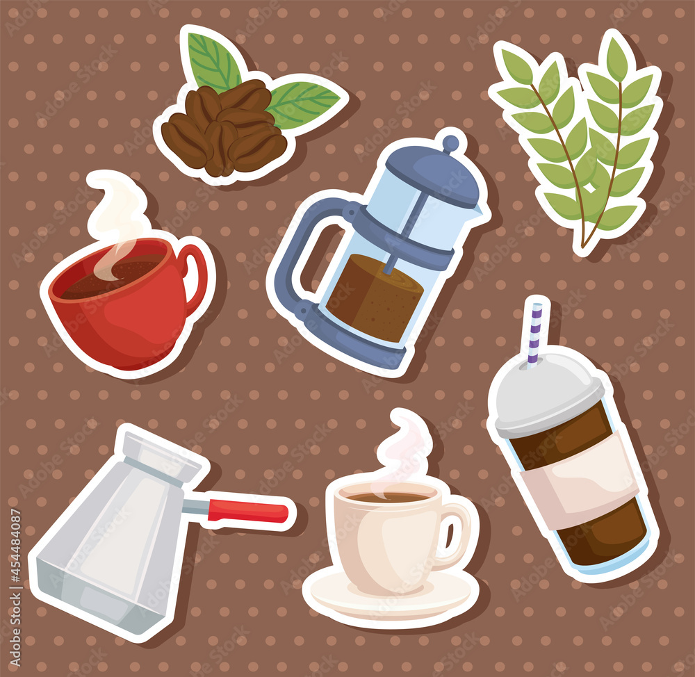 Poster coffee stickers set